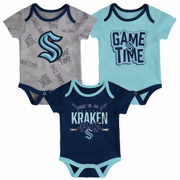 Seattle Kraken Game Time NHL Baby Bodysuit Set (3-Piece) view 1
