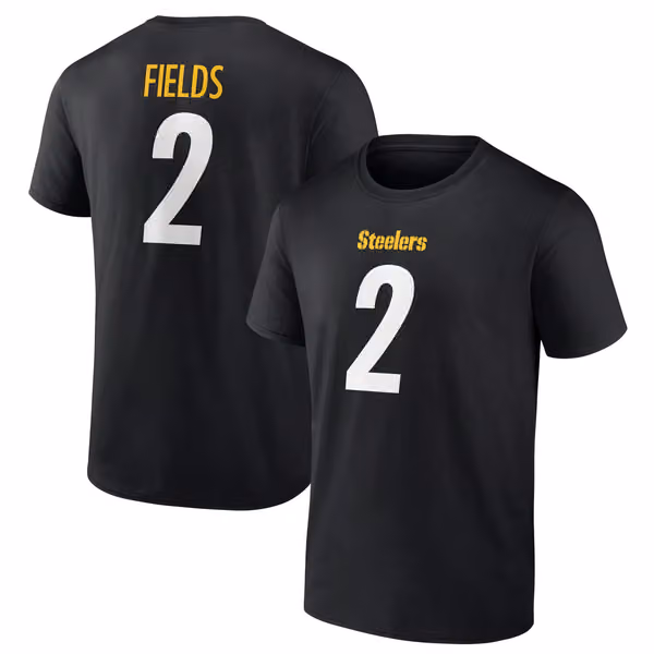 Justin Fields #2 Pittsburgh Steelers Player NFL T-Shirt Black view 1