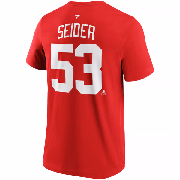 Moritz Seider #53 Detroit Red Wings Player NHL T-Shirt Red view 3