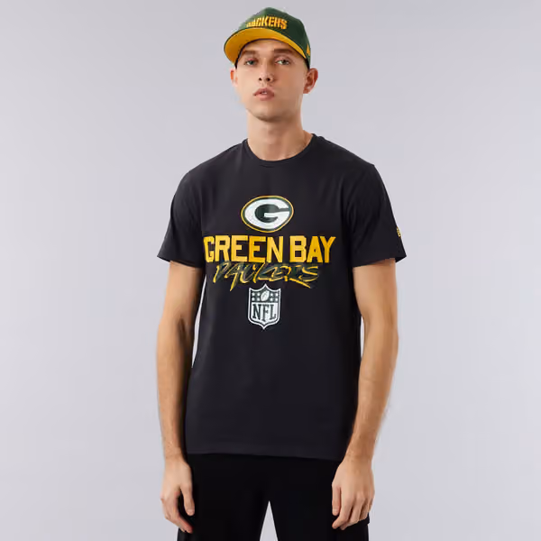 Green Bay Packers Script New Era NFL T-Shirt Black view 1