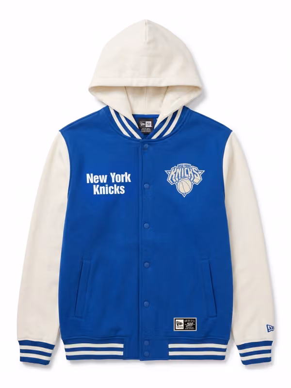 New York Knicks Letterman Hooded NBA Jacket Blue view 1