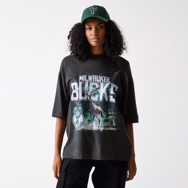 Milwaukee Bucks New Era Washed NBA T-Shirt Dark Gray view 4