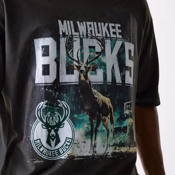 Milwaukee Bucks New Era Washed NBA T-Shirt Dark Gray view 5