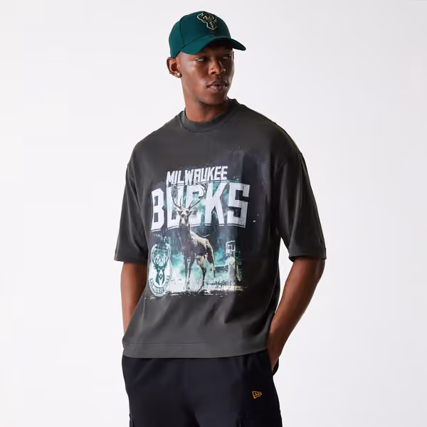 Milwaukee Bucks New Era Washed NBA T-Shirt Dark Gray view 2