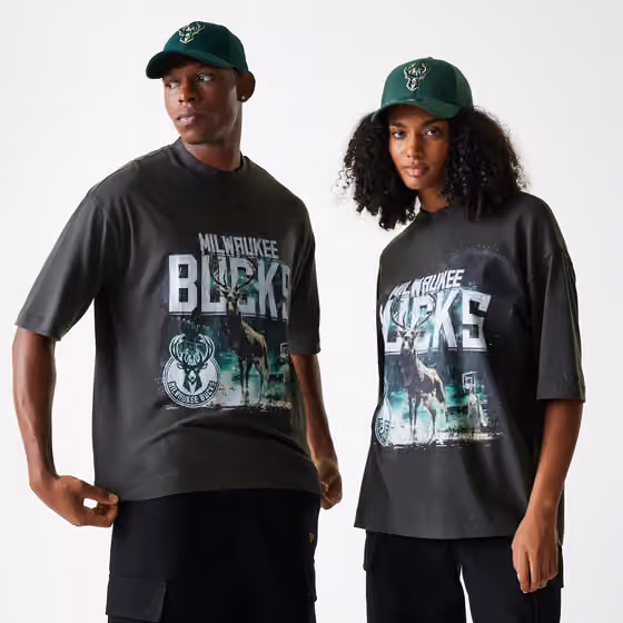 Milwaukee Bucks New Era Washed NBA T-Shirt Dark Gray view 1