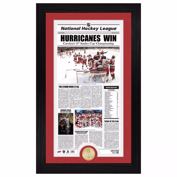 Carolina Hurricanes 2026 Stanley Cup Champions Bronze Coin Framed Newspaper Photo view 1