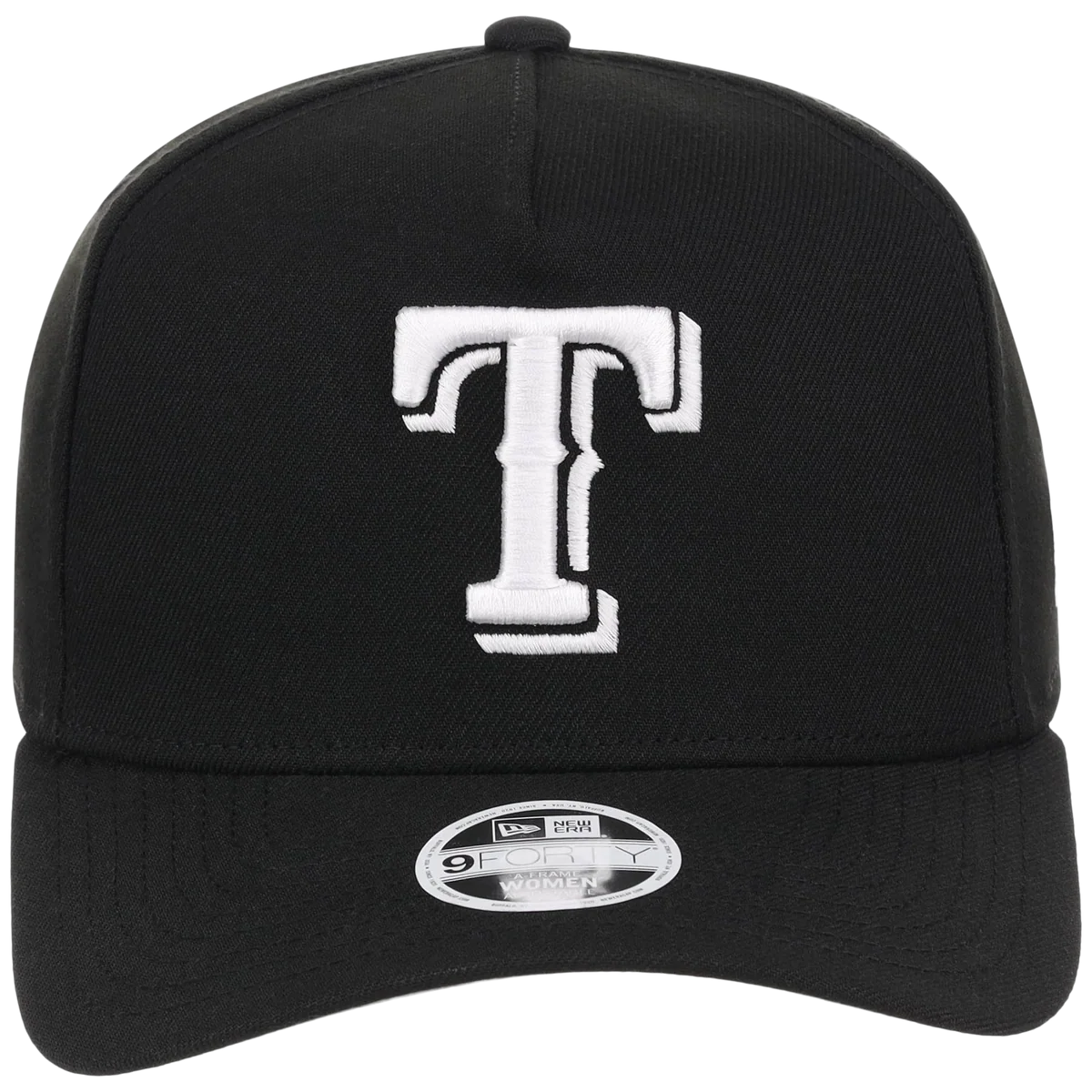 Texas Rangers Women's New Era 9FORTY Black A-Frame detail view