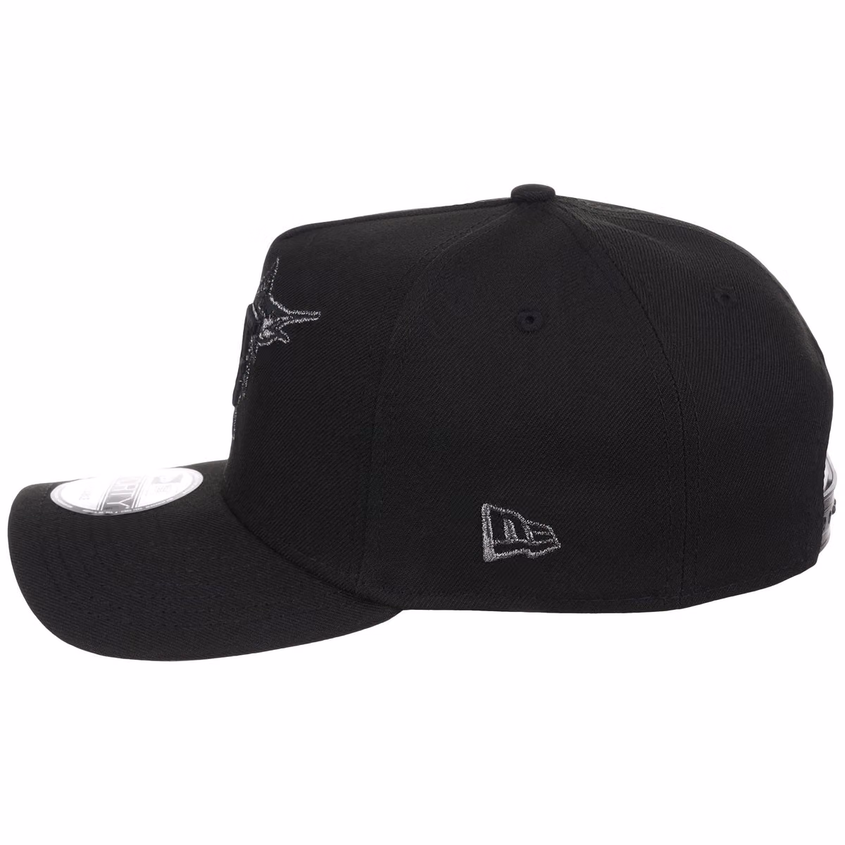 Miami Marlins MLB Black x Pewter FASHION CORE New Era 9FORTY A-Frame detail view