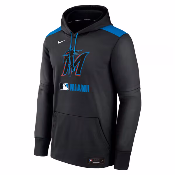 Miami Marlins 2025 MLB Authentic Performance Therma Hoodie Black view 1