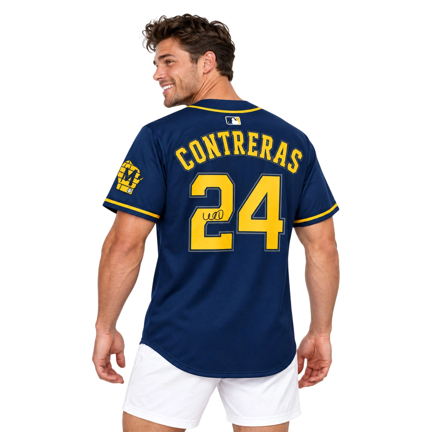 William Contreras Brewers Navy Jersey Dynamic Signature