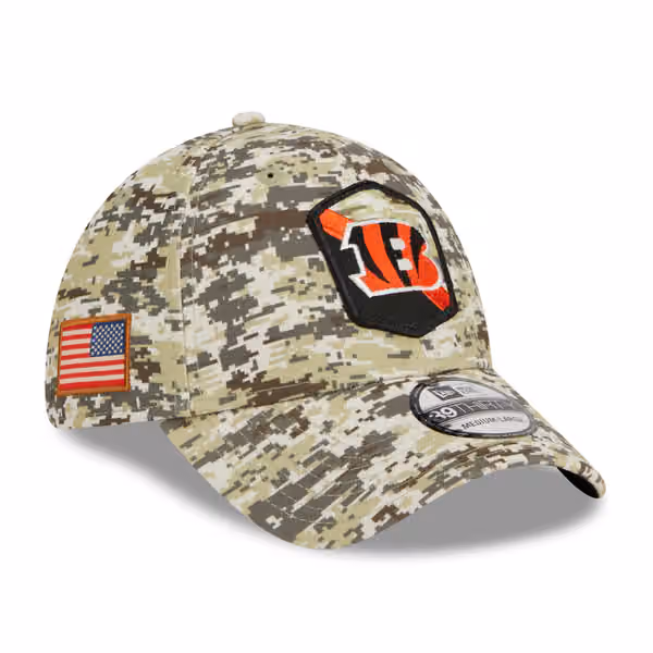 Cincinnati Bengals Camo 2023 NFL Salute to Service New Era 39THIRTY Flex Cap product photo
