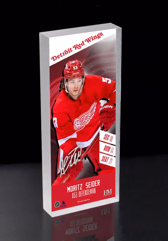 Moritz Seider Detroit Red Wings NHL Player Ticket 3D Block Art view 1