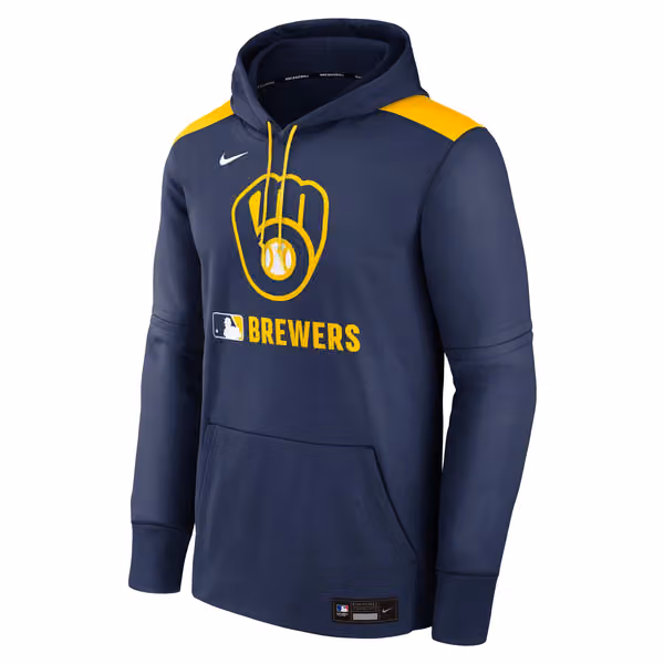 Milwaukee Brewers 2025 MLB Authentic Performance Therma Hoodie Navy view 1
