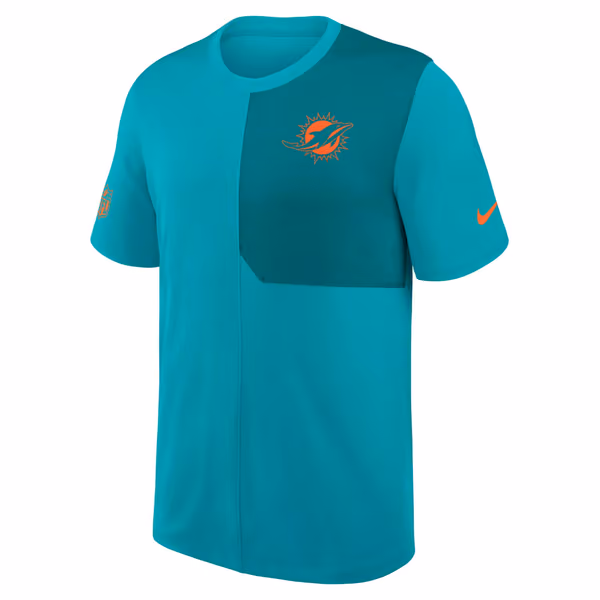 Miami Dolphins 2025 NFL Sideline Nike Dri-FIT Coach UV Top Aqua view 1