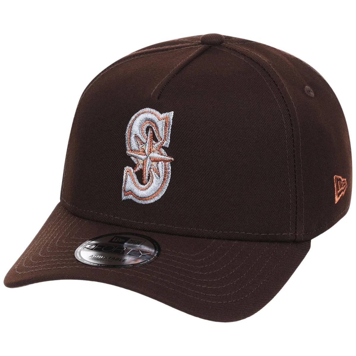Seattle Mariners MLB Frosted Bark New Era 9FORTY A-Frame detail view