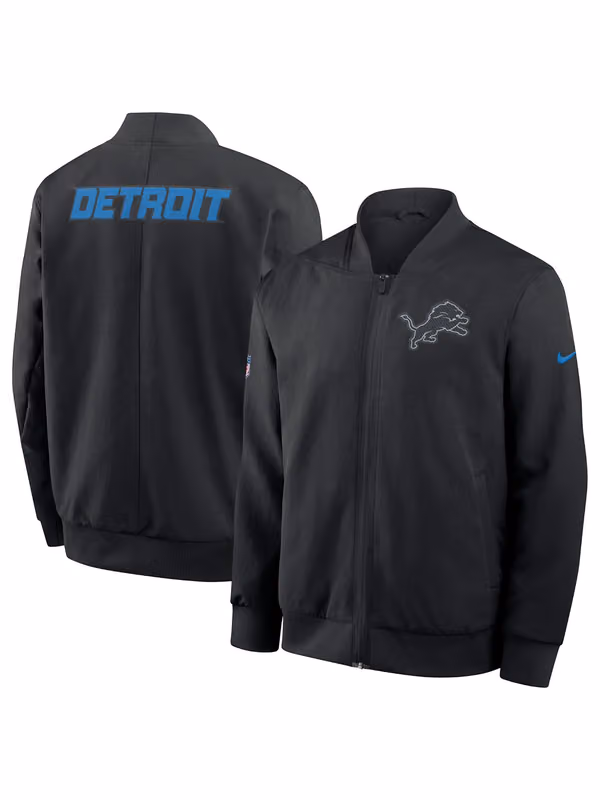 Detroit Lions 2026 NFL Rivalries Sideline Bomber Jacket Black view 1