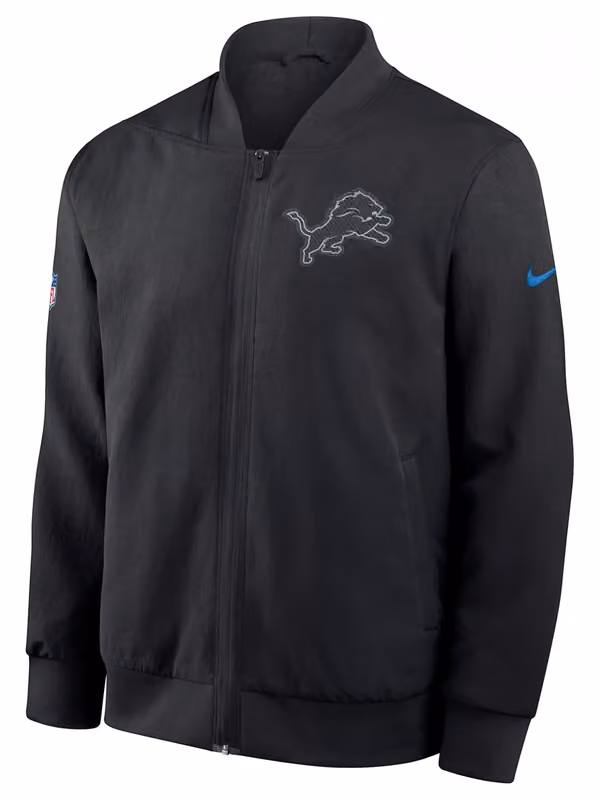 Detroit Lions 2026 NFL Rivalries Sideline Bomber Jacket Black view 2