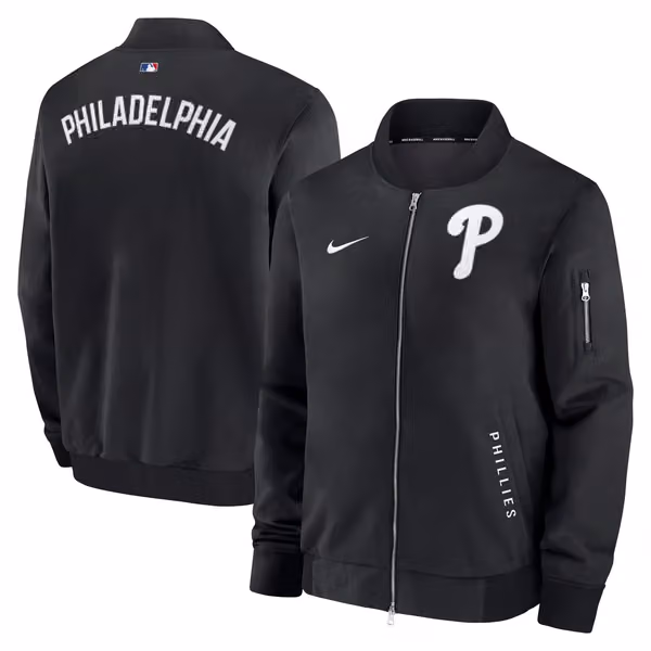 Philadelphia Phillies 2026 MLB Authentic Dugout Bomber Jacket Black view 1