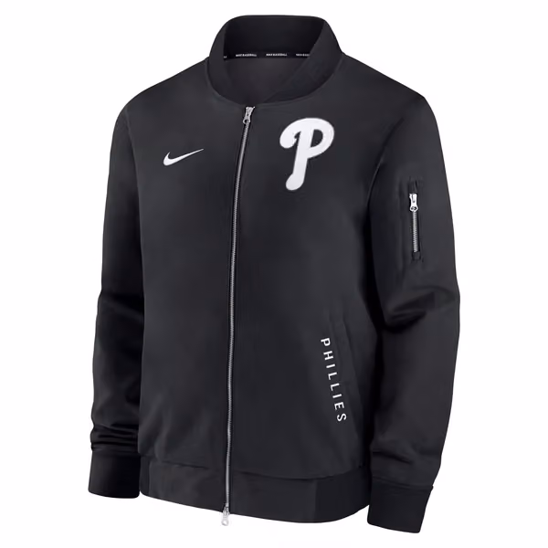 Philadelphia Phillies 2026 MLB Authentic Dugout Bomber Jacket Black view 2