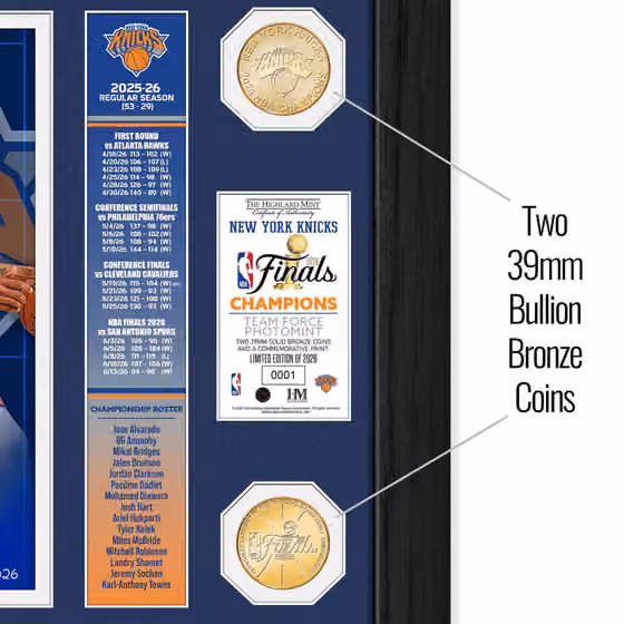 New York Knicks 2026 NBA Champions Banner Bronze Coins Framed Photo view 2