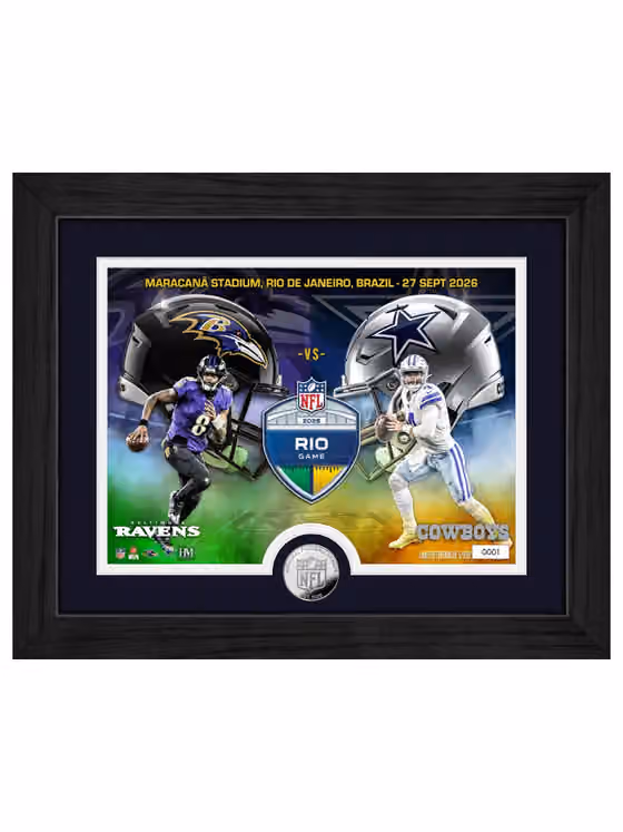 2026 NFL Rio Game Ravens vs Cowboys Silver Coin Framed NFL Photo view 1