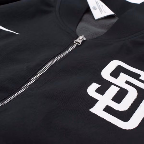 San Diego Padres 2026 MLB Authentic Dugout Bomber Jacket Black view 4