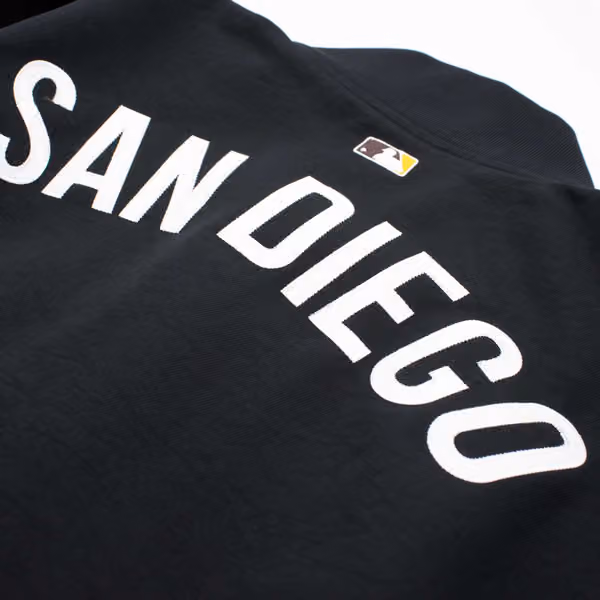 San Diego Padres 2026 MLB Authentic Dugout Bomber Jacket Black view 7