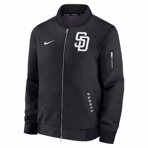 San Diego Padres 2026 MLB Authentic Dugout Bomber Jacket Black view 2