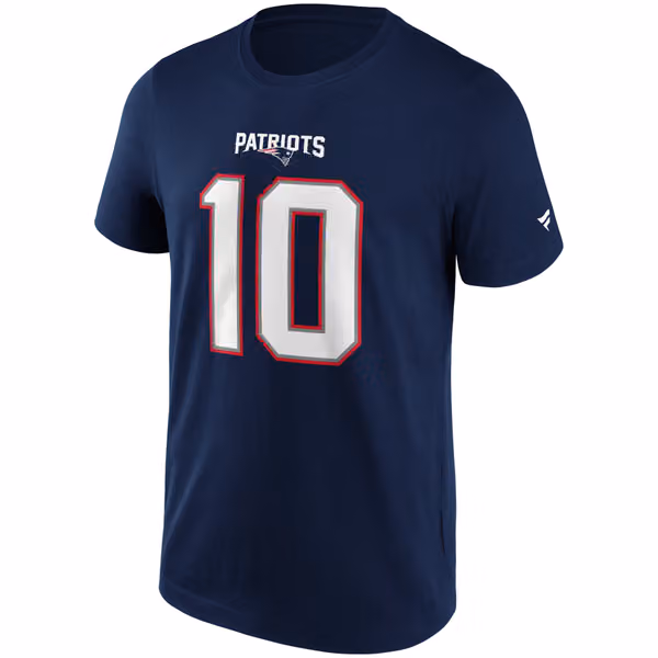 Mac Jones #10 New England Patriots Iconic Player NFL T-Shirt Navy view 2