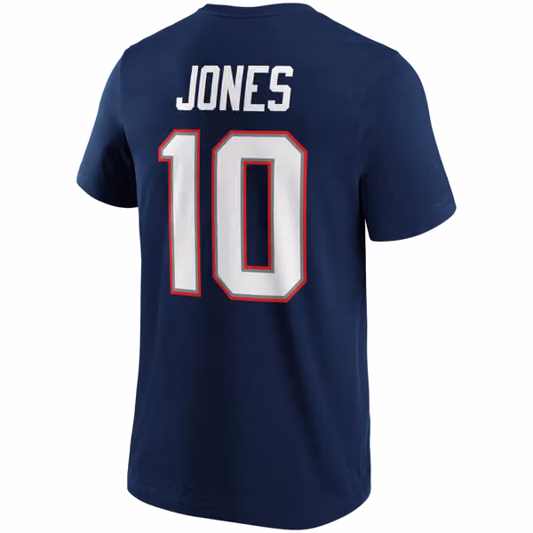 Mac Jones #10 New England Patriots Iconic Player NFL T-Shirt Navy view 3
