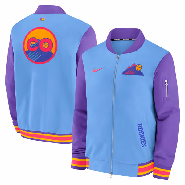 Colorado Rockies City Connect 2026 MLB Authentic Dugout Bomber Jacket Blue view 1