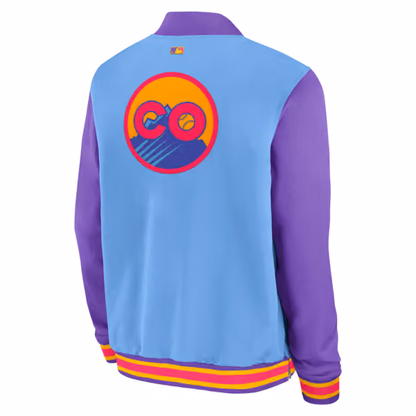 Colorado Rockies City Connect 2026 MLB Authentic Dugout Bomber Jacket Blue view 3