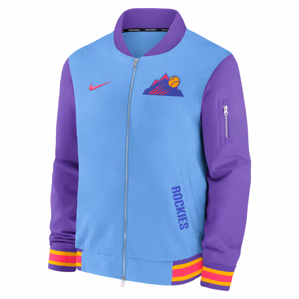 Colorado Rockies City Connect 2026 MLB Authentic Dugout Bomber Jacket Blue view 2