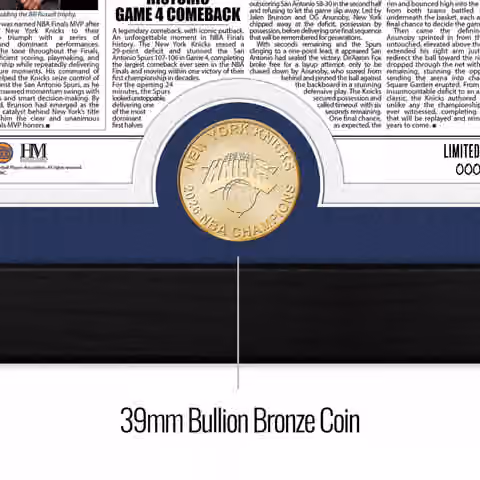 New York Knicks 2026 NBA Champions Bronze Coin Framed Newspaper Photo view 2