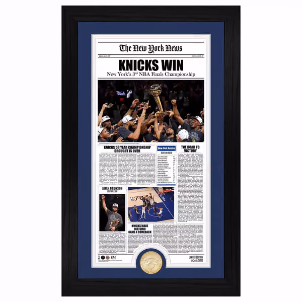 New York Knicks 2026 NBA Champions Bronze Coin Framed Newspaper Photo view 1