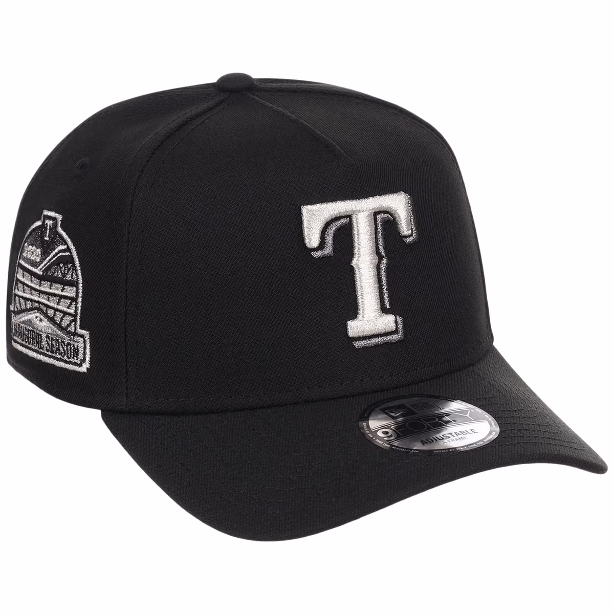 Texas Rangers MLB Liquid Titanium New Era 9FORTY A-Frame front view