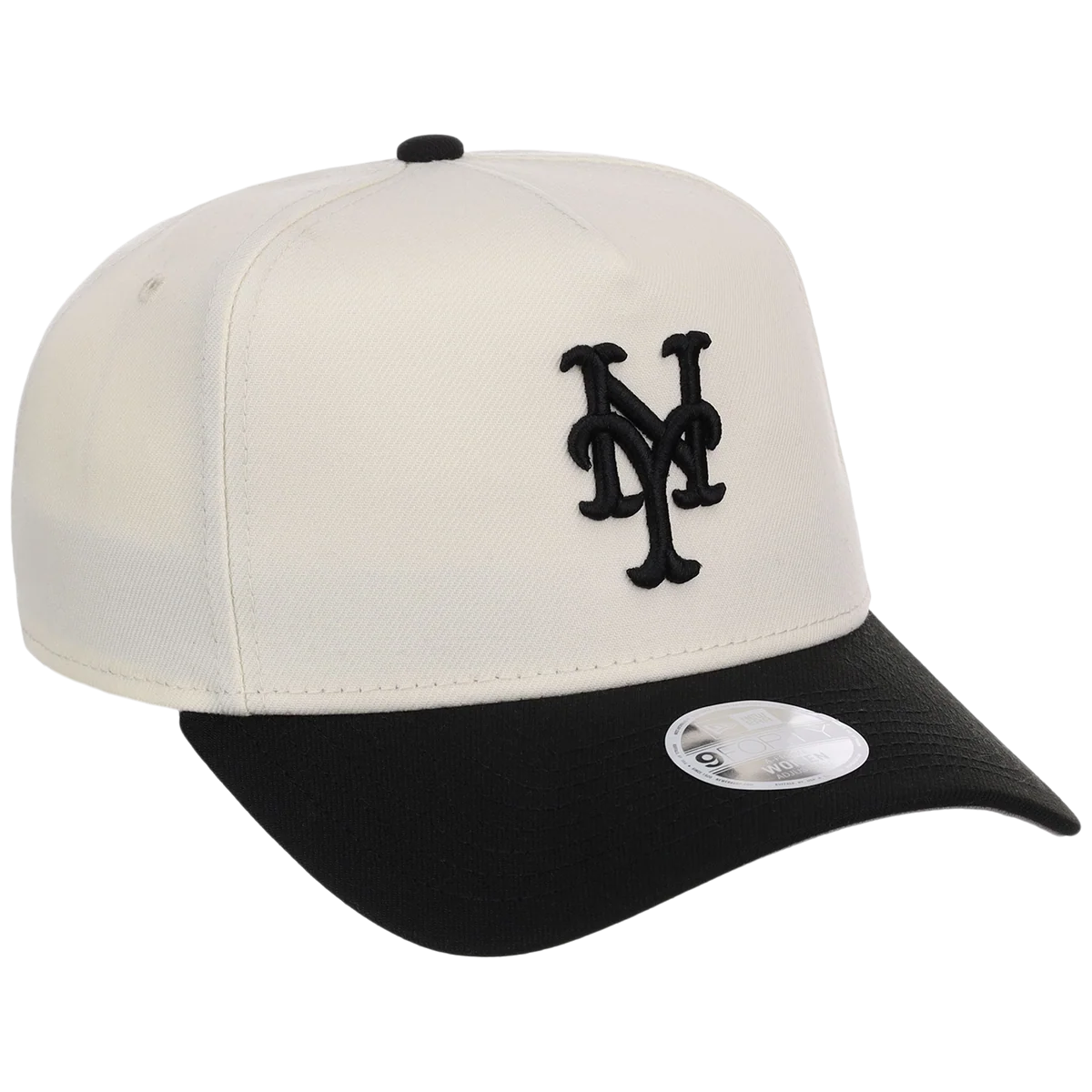 New York Mets Women's New Era 9FORTY Chrome x Black A-Frame front view