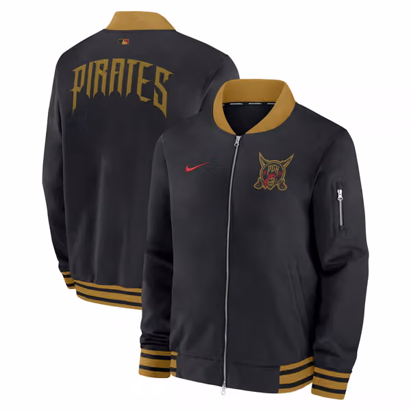 Pittsburgh Pirates City Connect 2026 MLB Authentic Dugout Bomber Jacket Black view 1