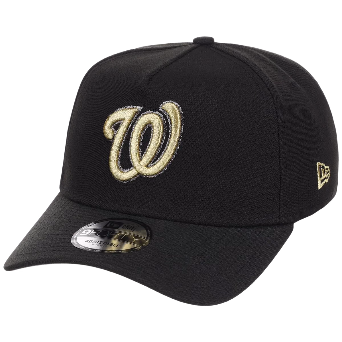 Washington Nationals MLB Black x Gold FASHION CORE New Era 9FORTY A-Frame detail view