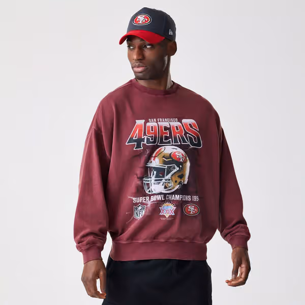 San Francisco 49ers Washed Oversized NFL Crew Neck Sweater Red view 1