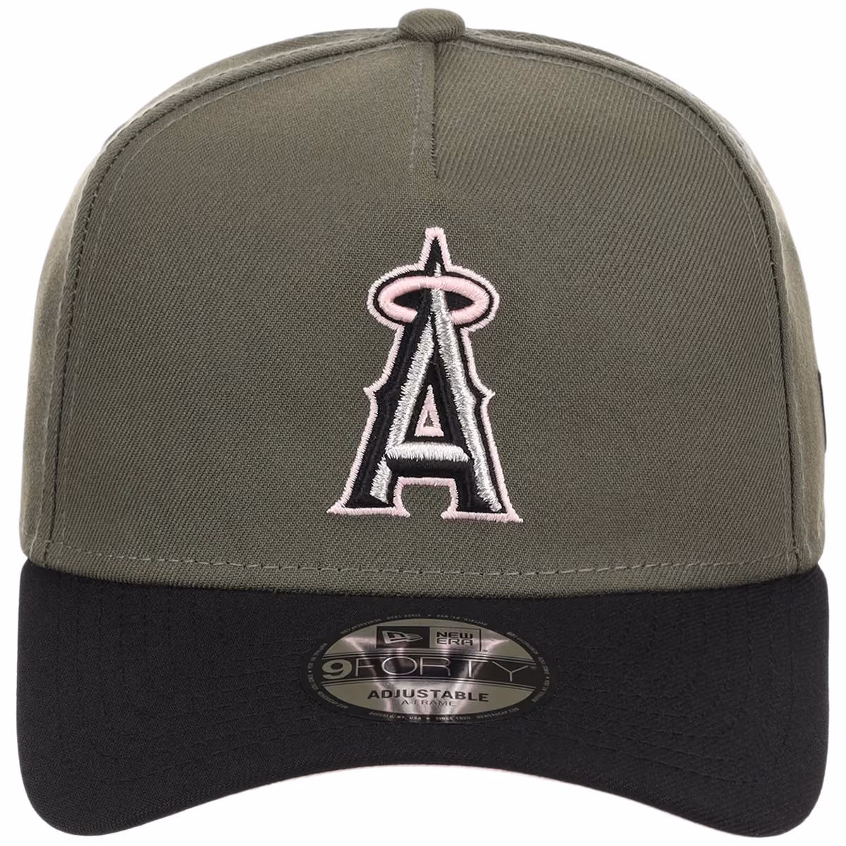 Anaheim Angels MLB Olive x Black & Pink FASHION CORE New Era 9FORTY A-Frame detail view