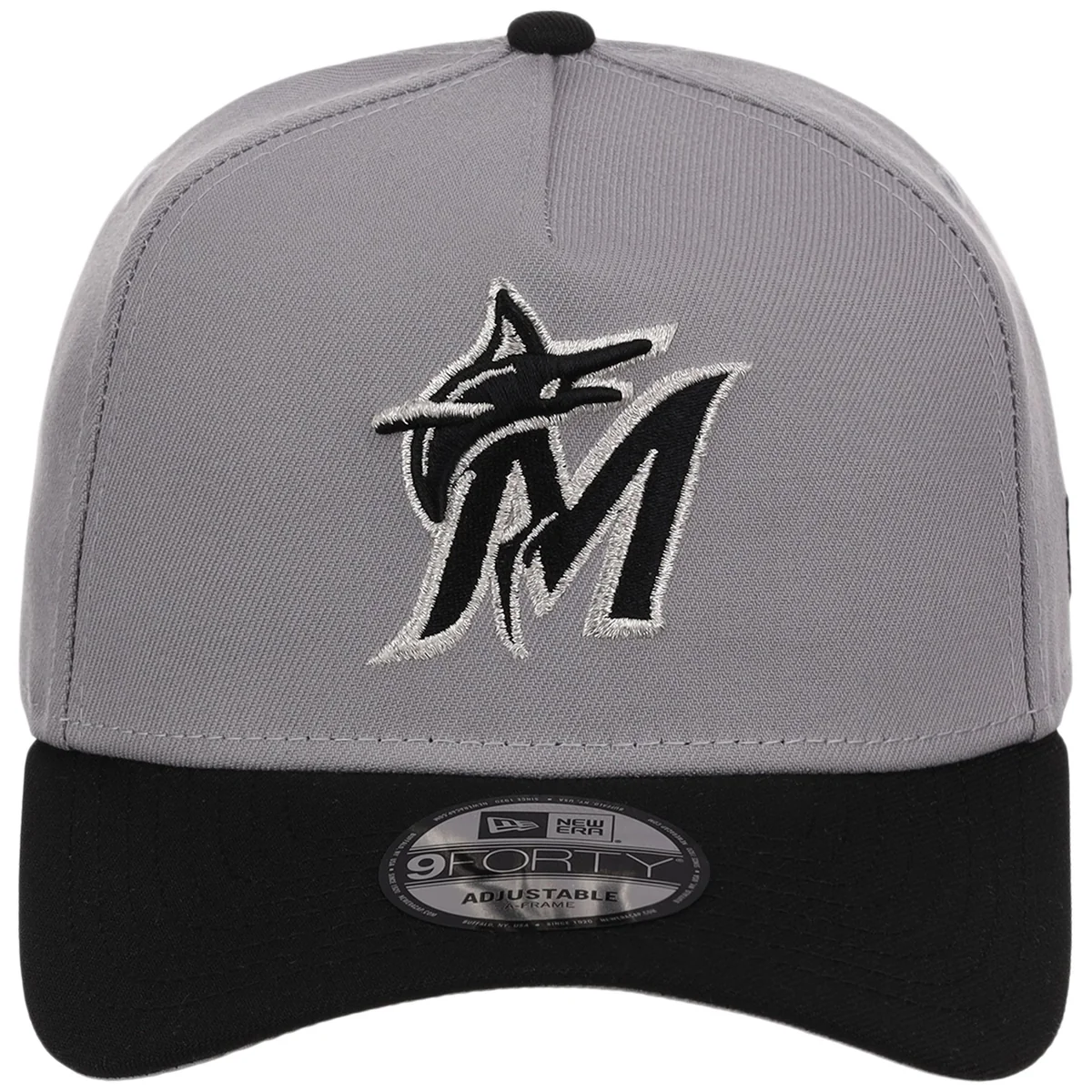 Miami Marlins MLB Gray x Black FASHION CORE New Era 9FORTY A-Frame detail view