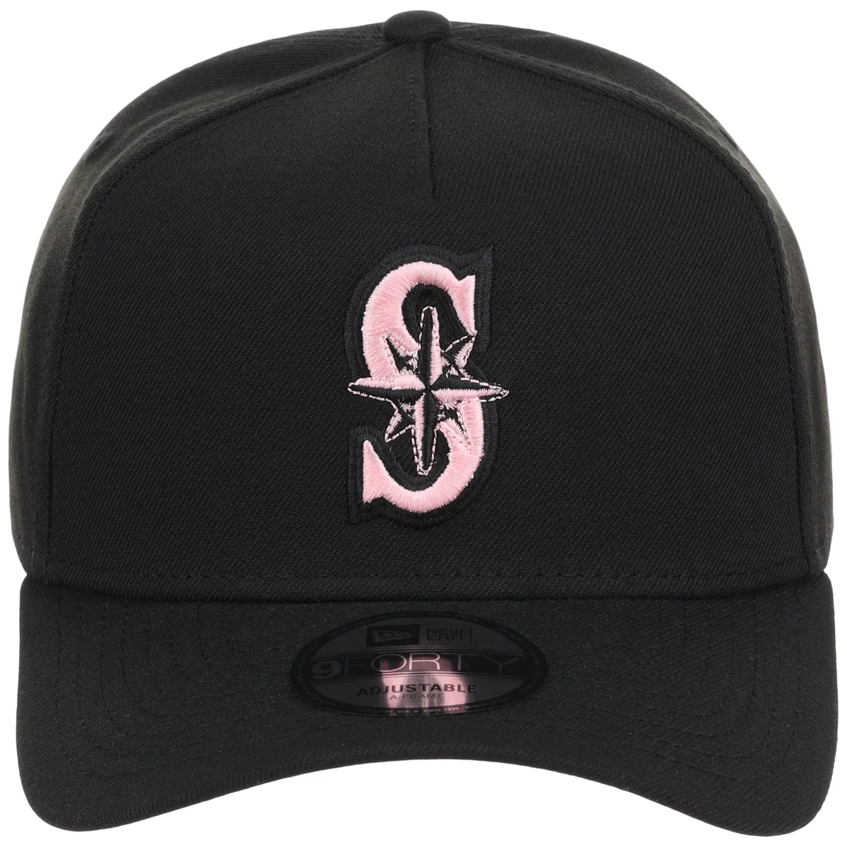 Seattle Mariners MLB Black x Pink FASHION CORE New Era 9FORTY A-Frame detail view