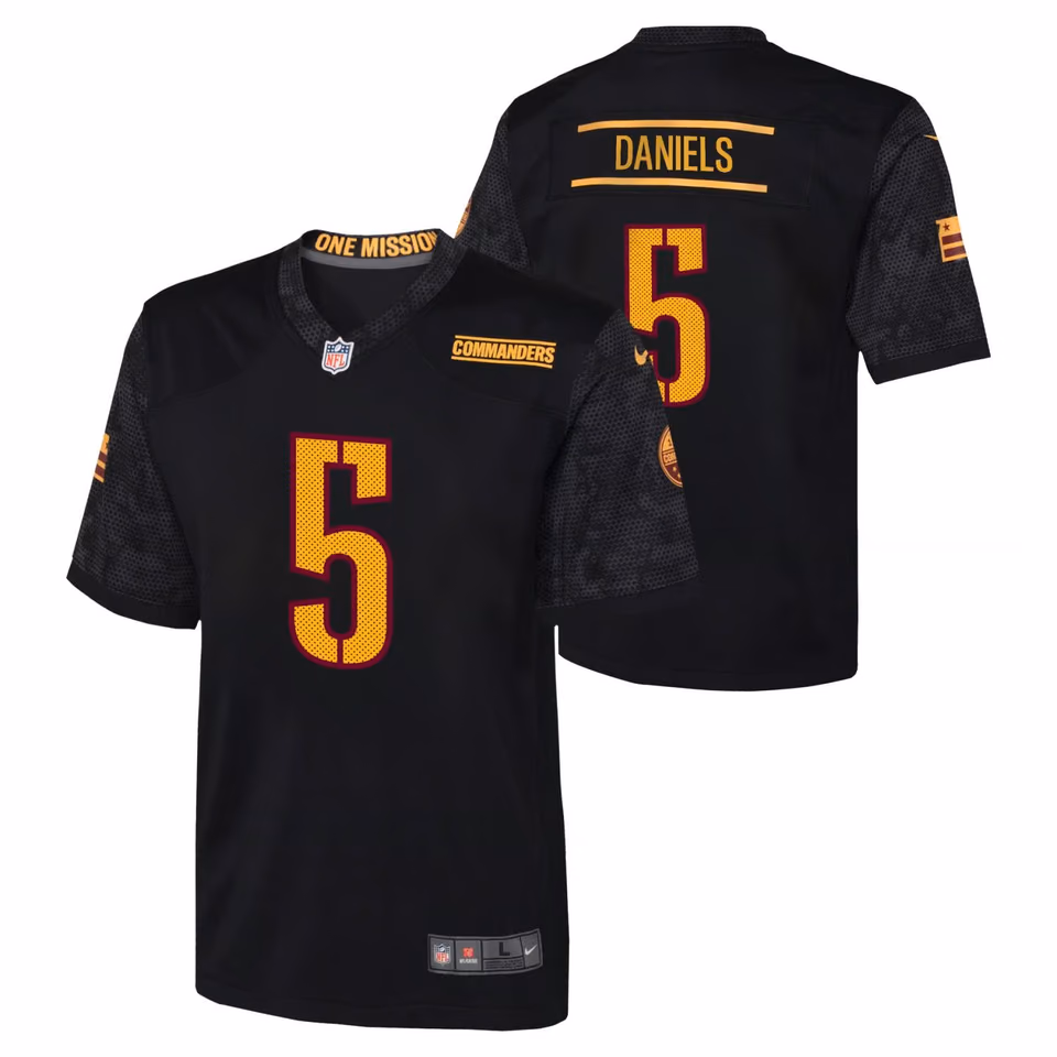 Jayden Daniels #5 Washington Commanders Game NFL Jersey Alternate Black (YOUTH) view 1