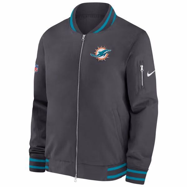 Miami Dolphins NFL Sideline Nike Coach Bomber Jacket view 2