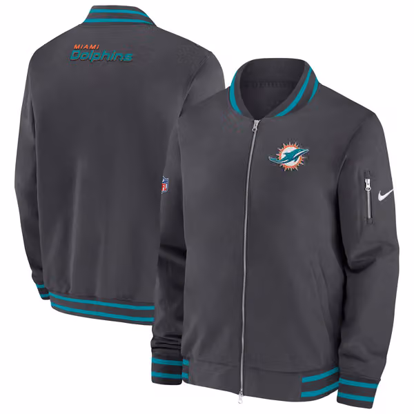 Miami Dolphins NFL Sideline Nike Coach Bomber Jacket view 1