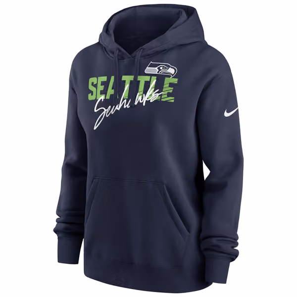 Seattle Seahawks Wordmark Nike Club NFL Hoodie Navy (WOMEN'S) view 1