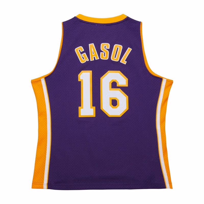 Pau Gasol #16 Los Angeles Lakers 2009-10 Mitchell & Ness Swingman NBA Jersey Purple view 2