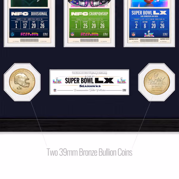Seattle Seahawks Road to Super Bowl LX Tickets Bronze Coins NFL Frame view 2