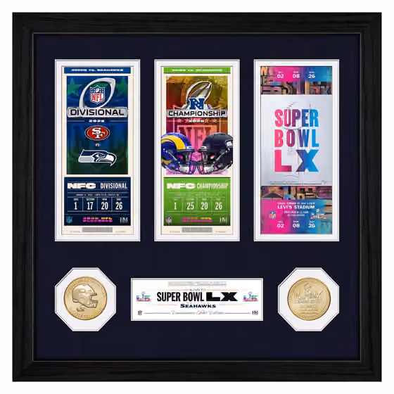 Seattle Seahawks Road to Super Bowl LX Tickets Bronze Coins NFL Frame view 1